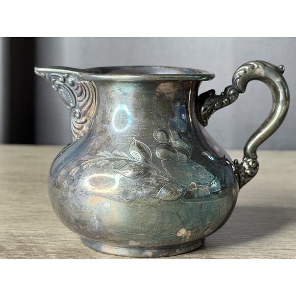 Antique Rogers Quadruple Plate Creamer A1213 Victorian Floral SilverPlated - Picture 1 of 11